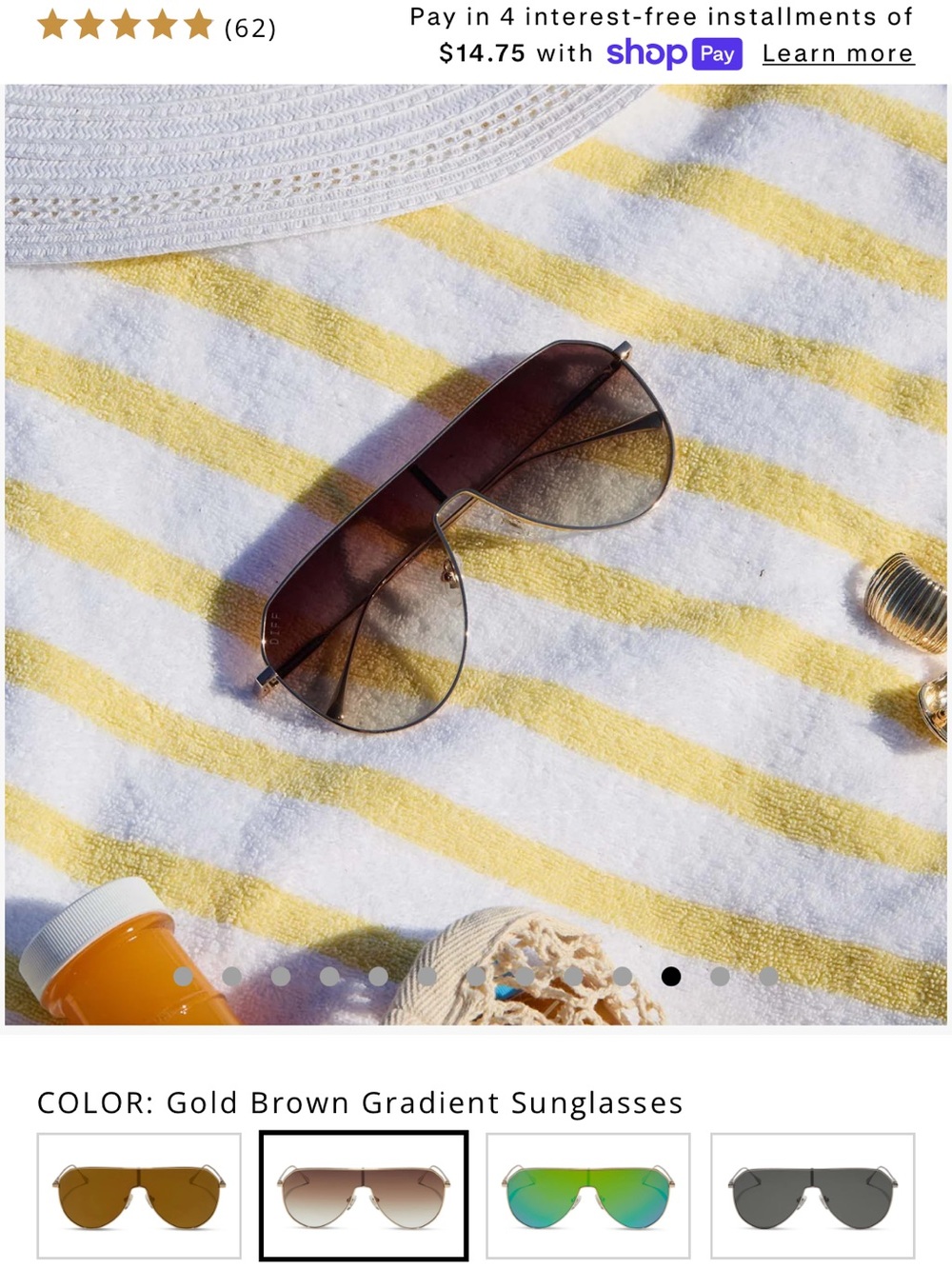 BNIB DIFF Eyewear Dash Shield Aviator Sunglasses in Brown Gradient